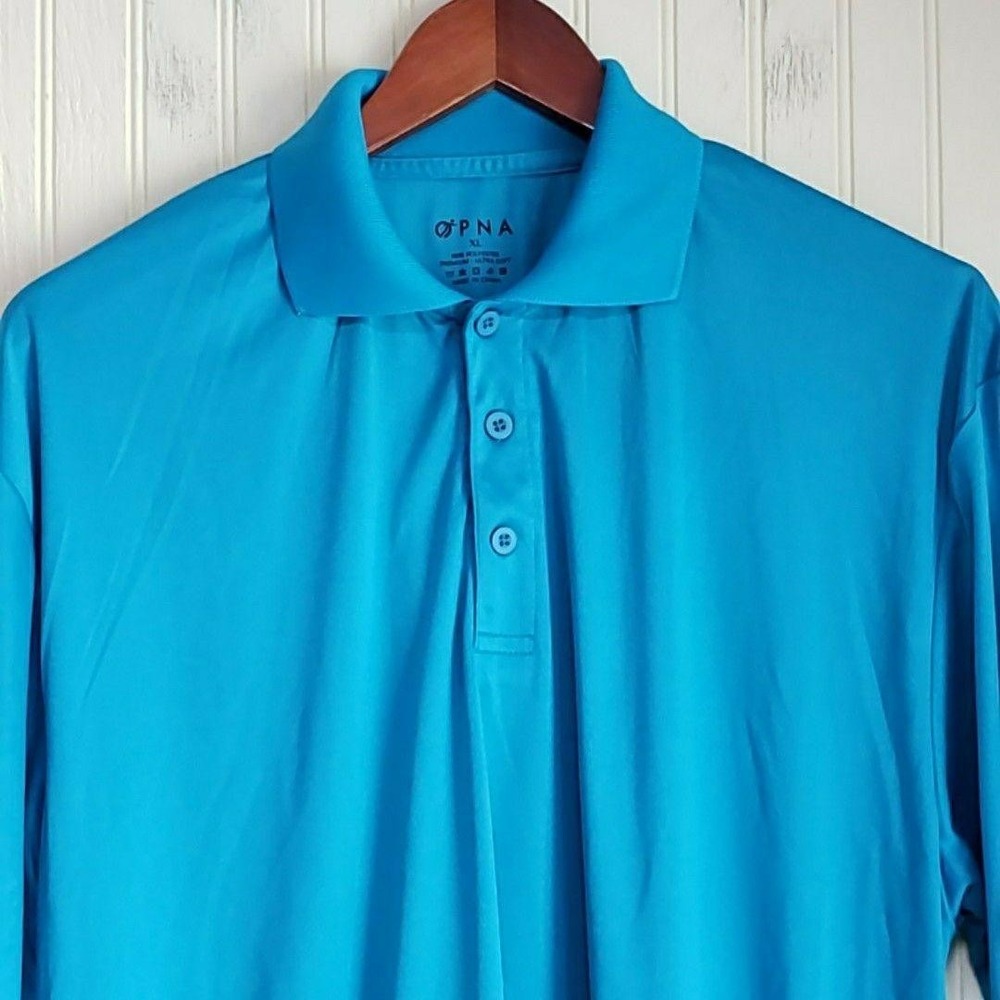 OPNA Polo Shirt Mens XL Blue Solid Lightweight Polyester Jersey Knit Top